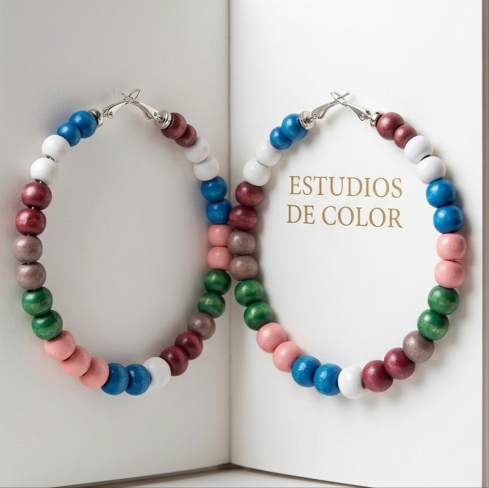 Extra-large earrings with wooden beads, super lightweight and easy to wear. 8 cm - Picture 8 of 12